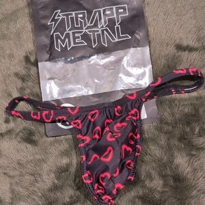 Men Thong Heart Print Bottoms - Black and Pink